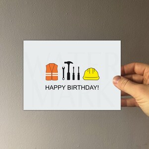 Construction birthday card Digital Download File 5X7 & 4.5X6.25 - boy birthday card gift - construction tools card printable happy birthday