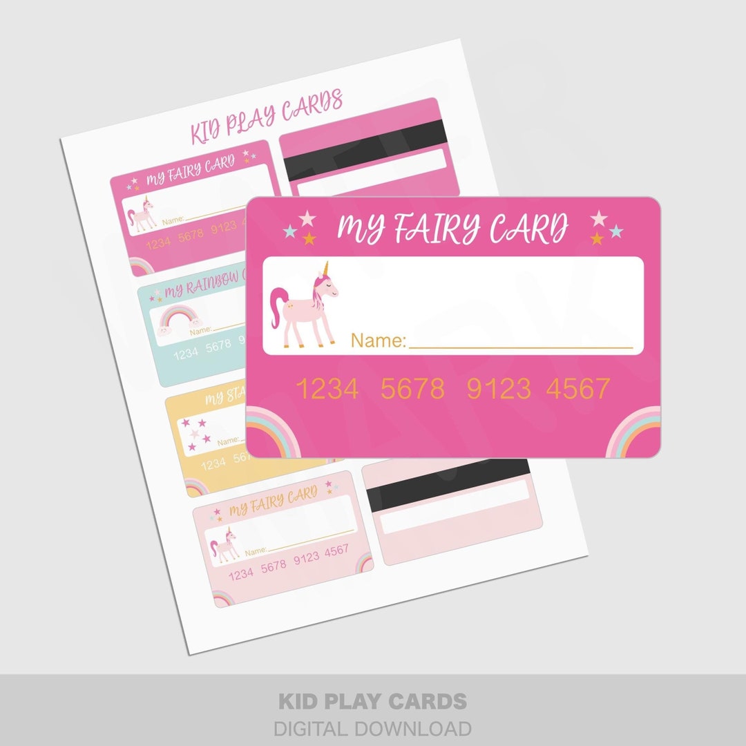 Play Credit Cards Labels Digital File Printable Labels Rainbow Fairy ...