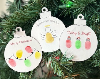 Kerstactiviteit Vingerafdruk Kerstversiering Knutselen Afdrukbaar, doe-het-zelf kerstaandenken, klas/familie kerstknutsels, bundel