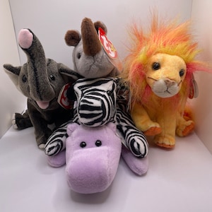 Beanie Babies (Happy, Trumpet, Spike, Bushy, Ziggy) Vintage 1990s