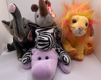 Beanie Babies (Happy, Trumpet, Spike, Bushy, Ziggy) Vintage 1990s