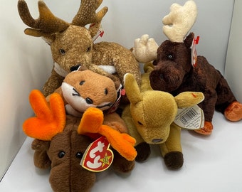Beanie Babies (Chocolate, Zeus, Whisper, Roxie, Sly) Vintage 1990s