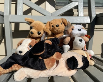 Beanie Babies Dogs (Doby, Luke, Pugsly, Bruno, Tiny, Tracker, Fetch, Tuffy, Wrinkles) Vintage 1990s