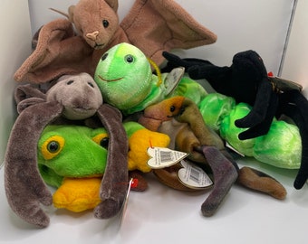Beanie Babies (Claude, Smoochy, Stinger, Spinner, Batty, Squirmy) Vintage 1990s