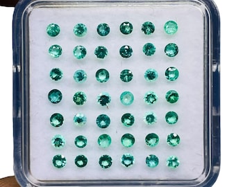 40 Pcs Natural Colombian Emerald 2mm Round Diamond Cut Loose Untreated Gemstones