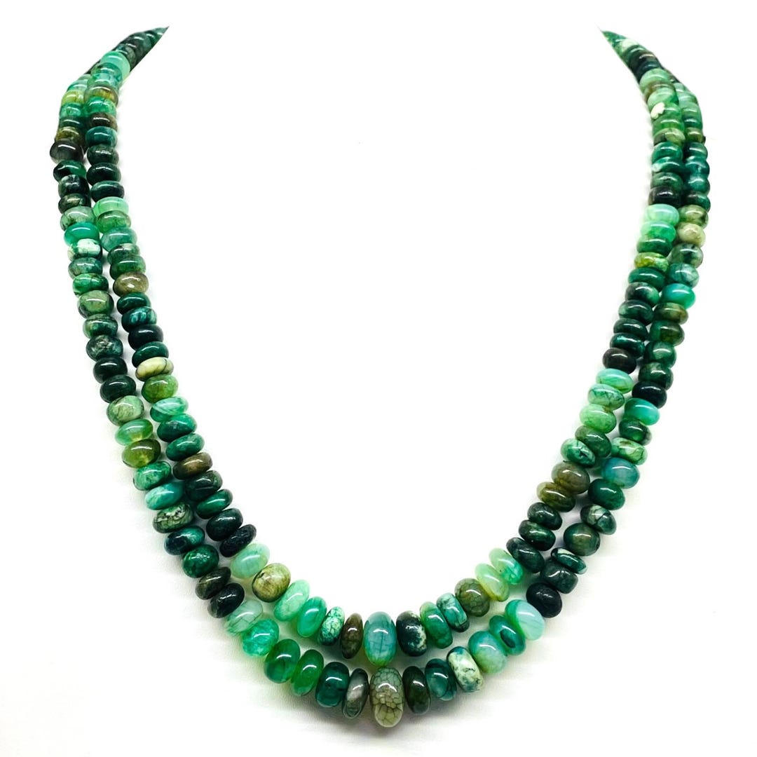 Collier 3 Rangs En Jade Vert émeraude Naturel - 395 Carats - Fermoir Camée - Longueur Réglable 45-49cm