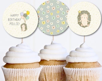 EDITABLE Hedgehog Birthday Cupcake Toppers Woodland Party Baby First Birthday Cute Animal Party 1st Birthday Baby Shower Kids 132_QUIL