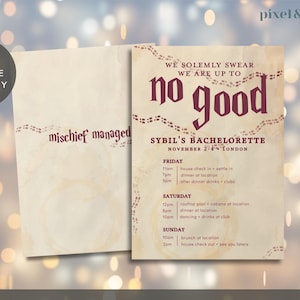 Feierlich schwören, keine gute Bachelorette Reiseplan Vorlage Digital Download Bearbeitbar Personalisieren Party Karte Mädchen Bach Wochenende Magie 239_WIZ