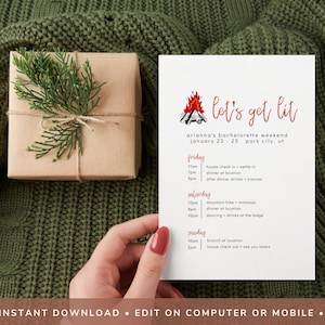 Editable Bachelorette Itinerary Template Let #39 s Get Lit Party Digital