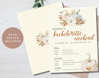 Fall Bachelorette Itinerary Template with Pumpkins (Digital Download)