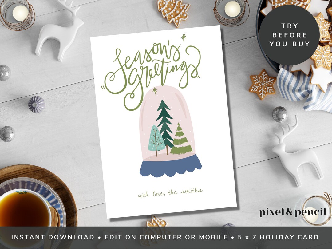 Editable Holiday Card Template Greeting Card Template Merry Christmas ...