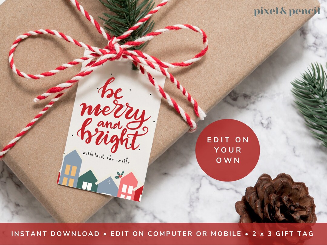 Editable Christmas Gift Tag Template: Be Merry and Bright (digital ...