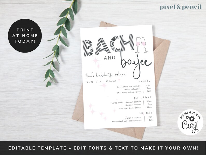 Bach and Boujee Bachelorette Itinerary Template Bride and Boujee