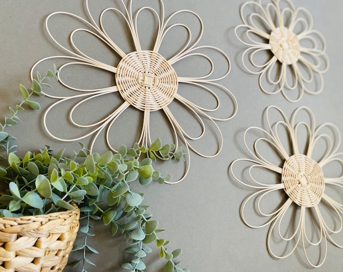 Handmade Set of 3 Rattan Flower Wall Hanging Nursery Wall Decor Boho ...