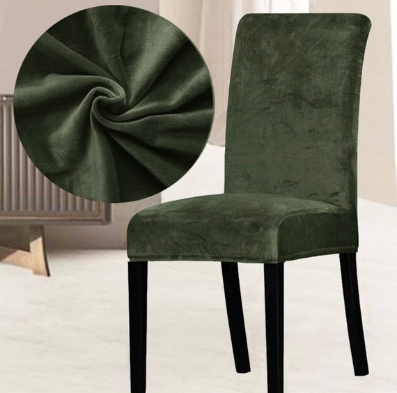 Dark Khaki Green Dining Chair Covers Velvet Luxury Premium Etsy