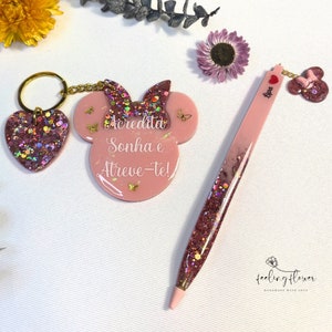 Custom Minnie Mouse Keychain and Refillable Pen, Resin Keychain ...
