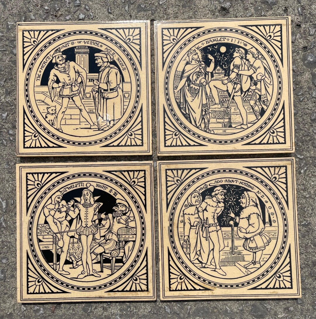 Set of Four Antique Minton Tiles - Shakespearian - Etsy UK