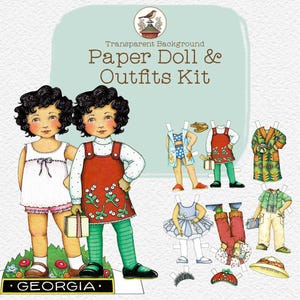 Vintage download afdrukbare Paper Doll, pdf, png