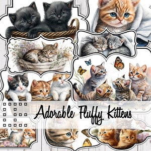 Diario vintage con recortes de chatarra, palabras, gatitos, gatos, chatarra, efímeras, scrapbooking, basura