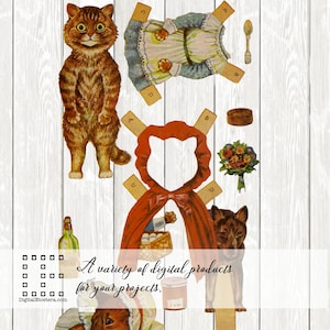 Vintage Antik Katzen Papier Puppe Outfits