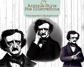 Edgar Allan Poe Gothic Clip Art Set: Raben, Skelett Illustrationen (Digitaler Download)
