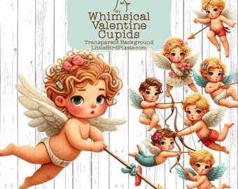 Whimsical Valentine Cupids Clipart | Cute Cherub Angels PNG | Valentine’s Day Digital Download | Transparent Background