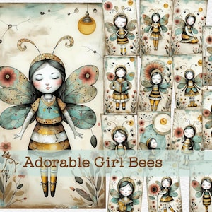 Literature Printable PNG Bee Girl Instant Digital Download Ephemera Scrap Fussy Cut ATC