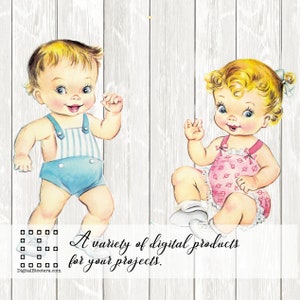 Vintage Baby Boy Girl Paper Doll Download Printable Instant Fussy Cut