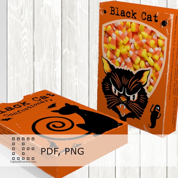 Halloween Vintage Black Cat Candy Box Window Ghost Haunted Mansion Printable Instant Download Party Favor Decor