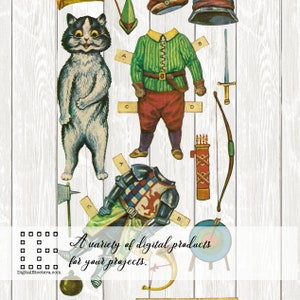 Vintage Antique Cat Paper Doll Outfits
