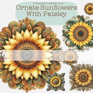 Vintage BOHO Sunflower Ephemera Fussy Cut PNG