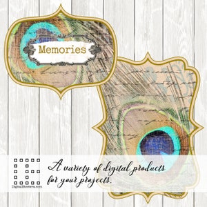 Diario vintage con recortes de chatarra, planificador de diseño, efímeras de pavo real, scrapbooking, descarga instantánea