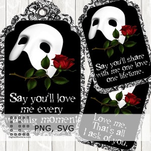 Phantom Of The Opera, ATC, Paper, Tag, Printable, Andrew Lloyd Webber, French, Antique, Decor, Party, DIY,  Paper, der Opera, Deco, SVG