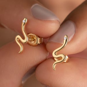 18K Gold Tiny Snake Earrings, Minimalist Snake Earrings, Snake Jewelry, Gift for Her, Christmas Gift, Animal Earrings, Snake Charm Earrings