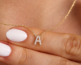 Custom Dainty Pave Initials Necklace Gold, Pave Letter Necklace, Christmas Gifts, Heart Star infinity Necklace, Silver Necklace, Dainty Gift