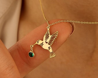 Petit collier colibri avec pierre de naissance, bijoux oiseau, collier oiseau avec pierre de naissance, collier en argent sterling, collier colibri, cadeau fête des mères