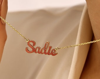 Collier prénom coloré personnalisé, collier prénom multicolore, collier prénom en or avec remplissage coloré, collier en argent personnalisé, cadeau d'anniversaire