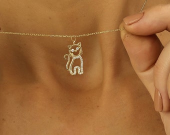 Collier chat en or avec pierres, joli collier chat, collier chat élégant, collier chat en diamants, collier pour animal de compagnie, collier en argent pour amoureux des chats