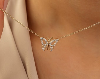 Collier papillon minimaliste, petit collier papillon en pierre, bijoux en pierre, bijoux faits main, cadeau pour elle