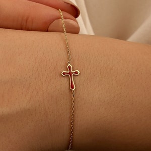 Colorful Enamel Small Cross Bracelet, Delicate Religious Jewelry, Dainty and Elegant Pendant, Color Bracelet, Christian Gift , Petite Charm