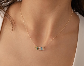 Family Birthstone Necklace, Mothers Necklace, Birthstone Jewelry, Silver Multiple Stone Necklace, Christmas Gift, Grandma Gift