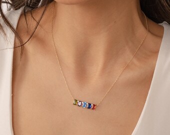 Family Multiple BirthStone Necklace, Silver Birthstone Necklace, Birthstone Necklace for Mom, Mothers Necklace, Christmas Gift