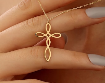 Elegant Cross Necklace, Gold Cross Necklace, Delicate Cross Necklace, Sterling Cross Pendant, Christmas Gift