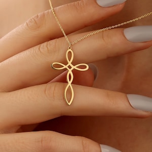 Elegante collar de cruz, collar de cruz de oro, delicado collar de cruz, colgante de cruz de plata de ley, regalo de Navidad