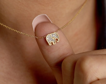 Collier éléphant minimaliste, collier en pierre délicat, collier éléphant en pierre dorée, collier élégant en petite pierre