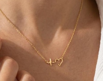 Gold Heartbeat Necklace, EKG Pulse Line Pendant, Lifeline Charm Jewelry, Doctor Nurse Medical Graduation Gift