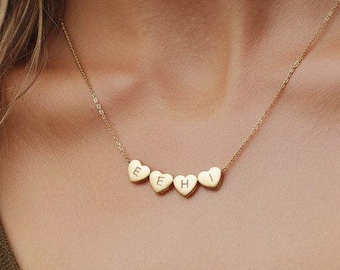 3D Initial Heart Charm Necklace, Silver* Gold* Rose Gold* Custom Letter Necklace, Minimalist Necklace