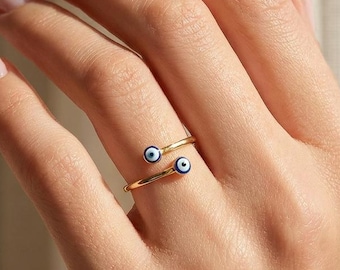 Turkish Blue Eye Stacking Ring, Evil Eye Nazar Ring, Friendship Jewelry, Trendy Best Friend Gift