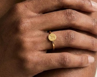 18k Gold Name Ring, Sterling Silver Personalized Ring , Custom Monogram Ring, Dainty Signet Ring, Minimalist Gold Jewelry, Gift for Her