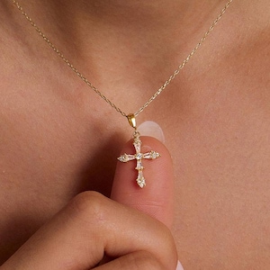 Pave Cross Necklace, Minimalist Diamond Cross Necklace, Baptism Gift,Cross Jewelry, Communion Cross Necklaces, Religious Protective Necklace